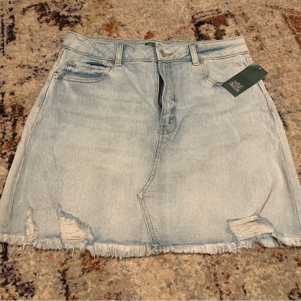 Distressed jean skirt